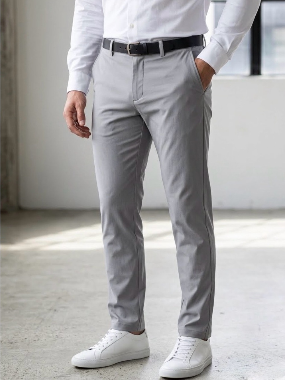 Men’s Light Gray Classic Straight Dress Pants 40x28L travel office casual 1130